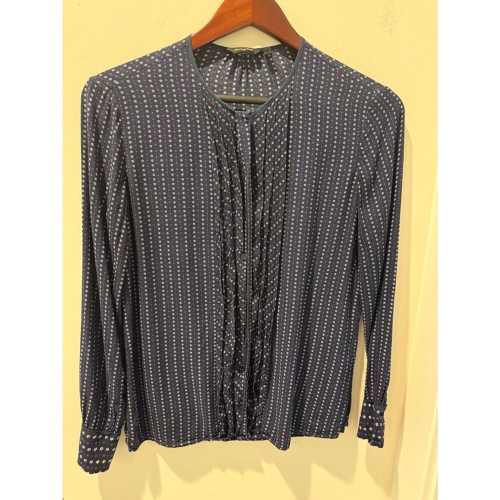 Massimo Dutti Navy Small floral print Long-Sleeve blouse size 4